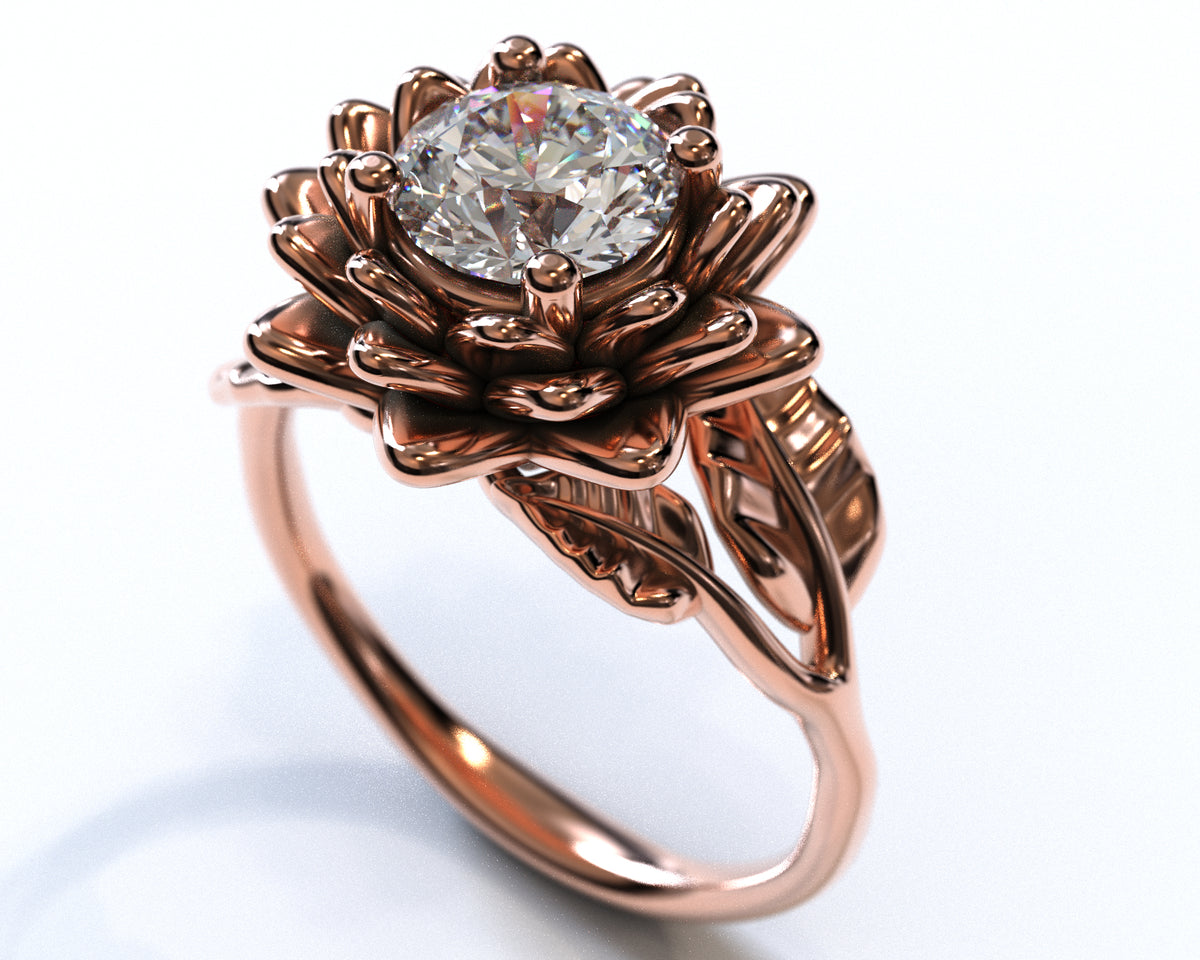 Unique Flower Moissanite Engagement Ring