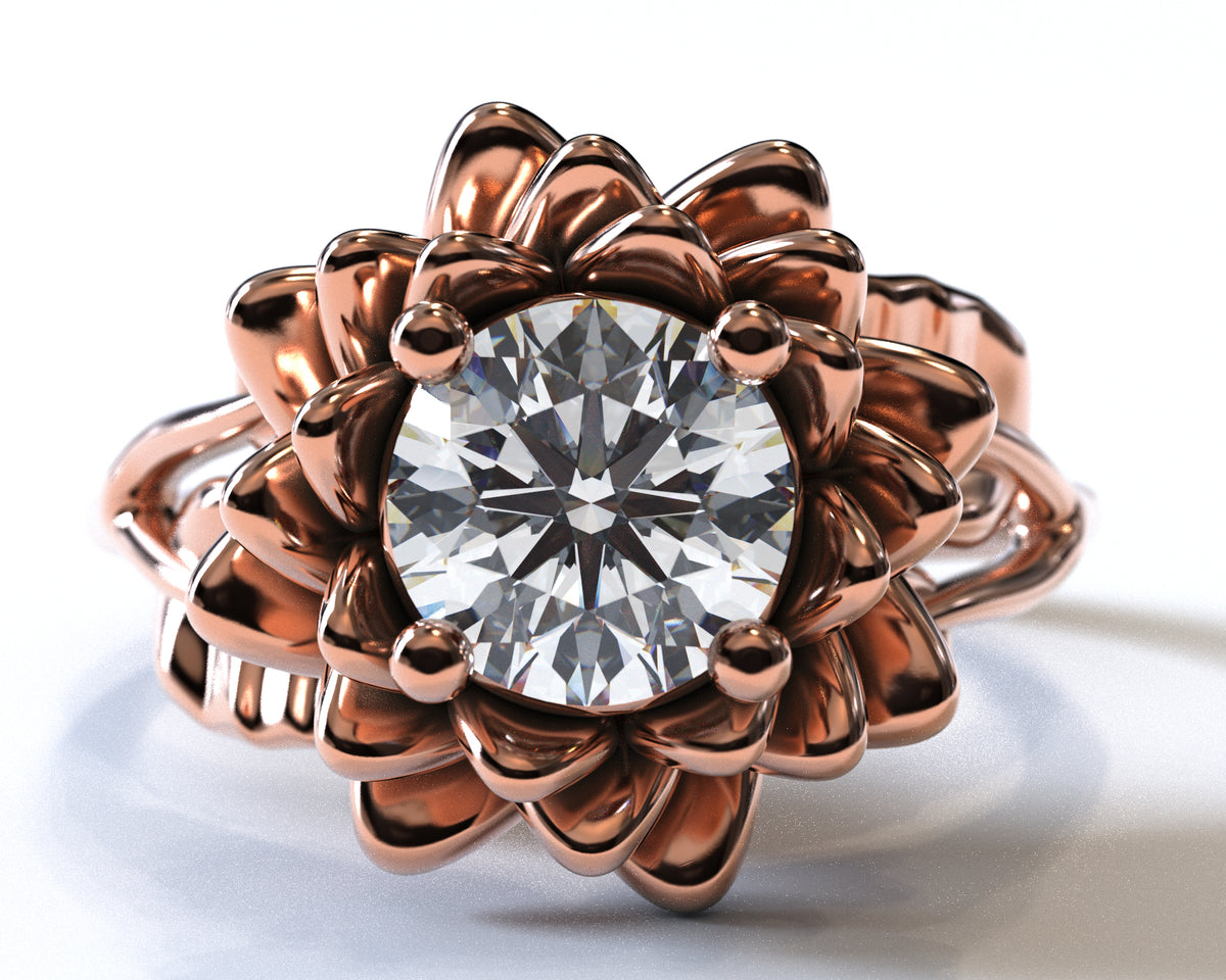 Unique Flower Moissanite Engagement Ring