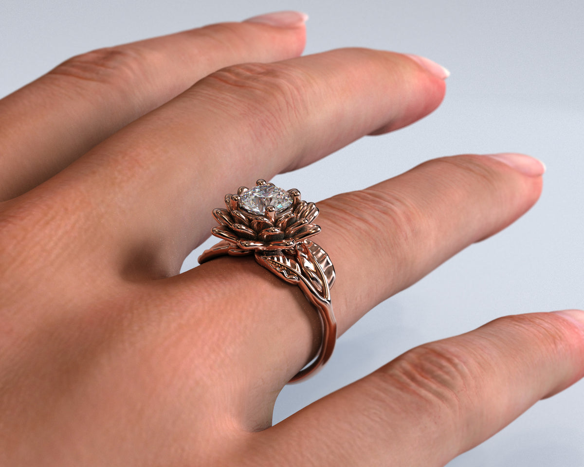 Unique Flower Moissanite Engagement Ring
