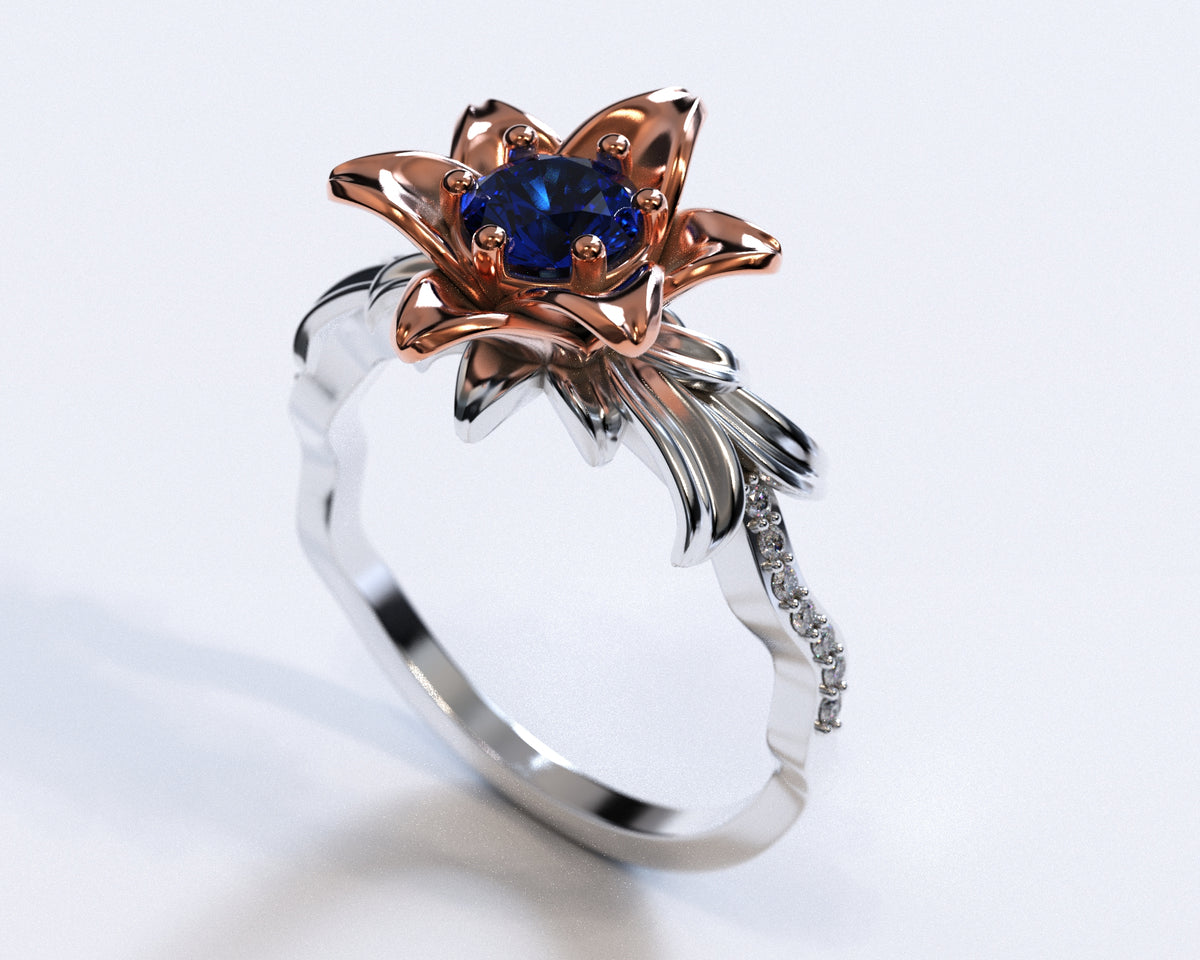 Unique Lily Floral Sapphire Engagement Ring