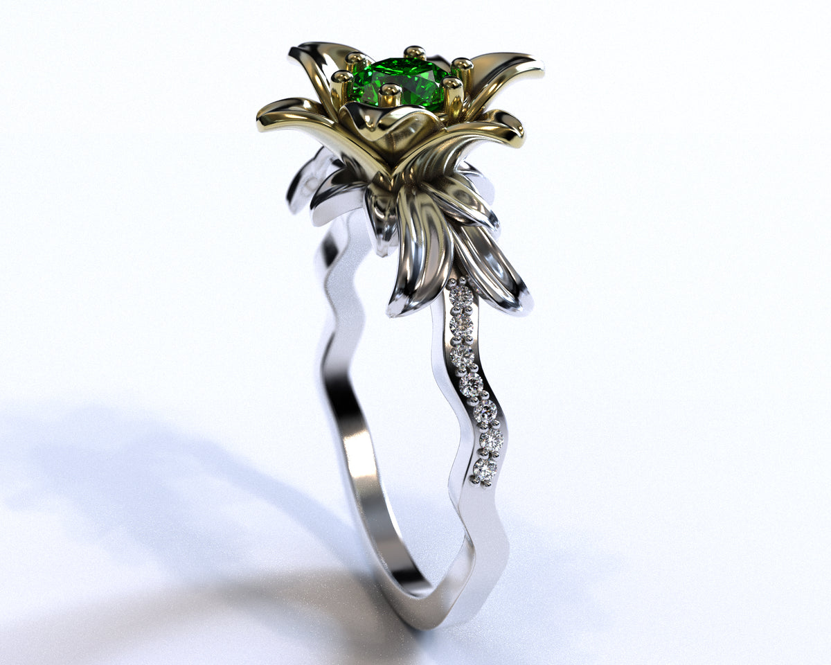 Lily Flower Emerald Engagement Ring