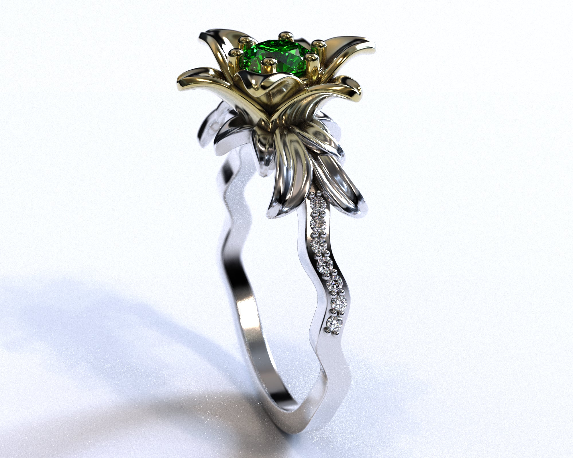 lily flower engagement ring Lily Flower Emerald Engagement Ring Vidar Boutique 14K White/Yellow / Natural Emerald / 0.5Ct