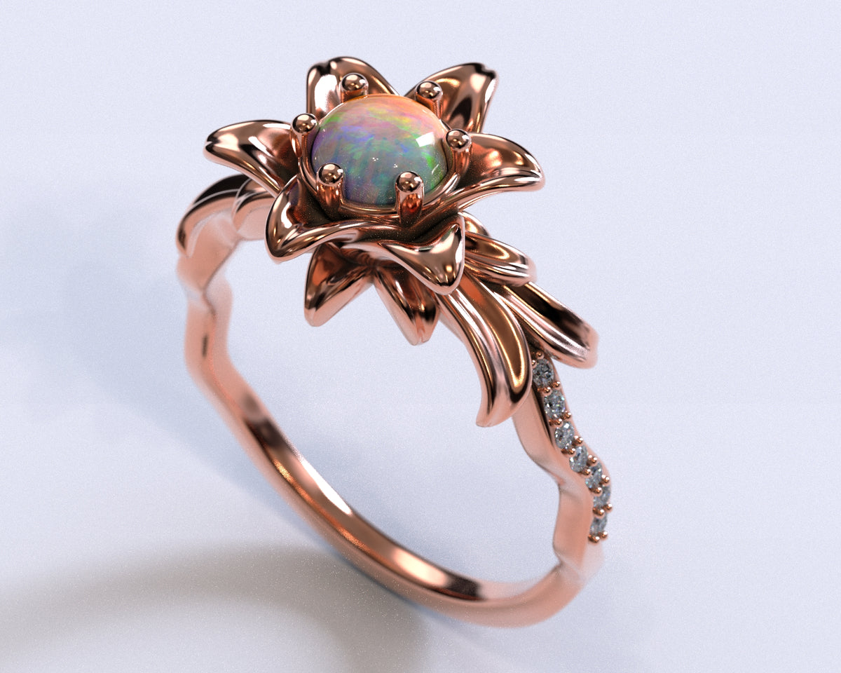 Unique Opal Floral Engagement Ring