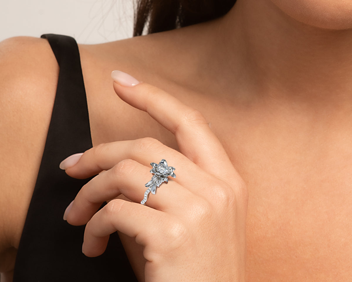 Blooming Moissanite Flower Engagement Ring