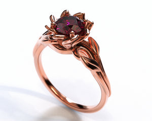 White Gold Ruby Flower Engagement Ring