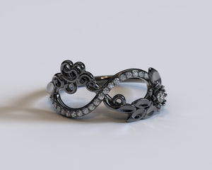 Black Flower Infinity With Black Diamond Wedding Ring For Women