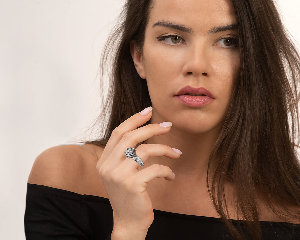 Unique Diamond Lotus Flower Engagement Ring