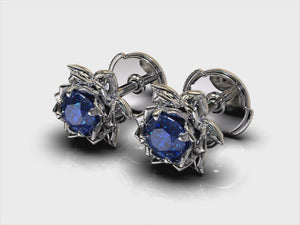 Minimalist Blue Sapphire Earrings - Lotus Earrings