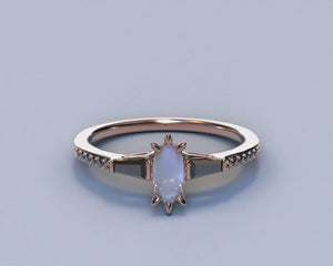 Moonstone Engagement Ring Set With Black Diamonds - Vintage Style