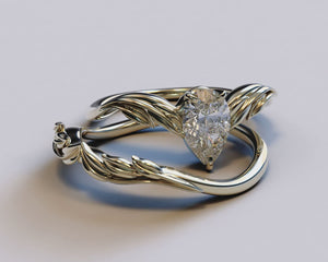 14K Gold Pear Shaped Diamond Engagement Ring - Boho Style