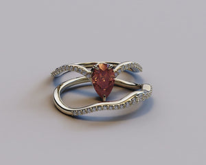 Pear Garnet Engagement Ring Set - Vintage Boho Style