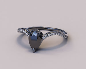 Black Diamond Peared Shape Engagement Wedding Ring Set