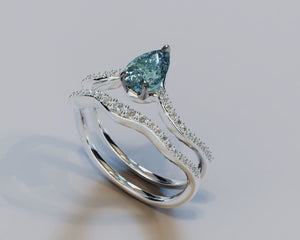 Teal Sapphire Engagement Ring Set With Diamonds - Art Deco Style