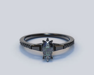 Alexandrite Marquise Engagement Ring Set - Art Deco Style
