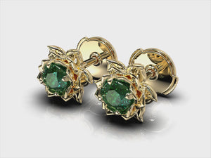 Minimalist Emerald Stud Earring - Lotus Earrings