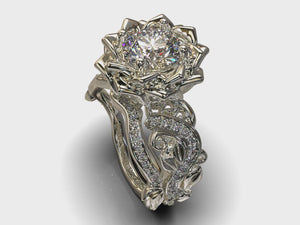 Unique Diamond Lotus Flower Engagement Ring