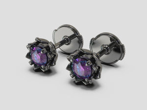 Minimalist Alexandrite Earrings - Lotus Earrings