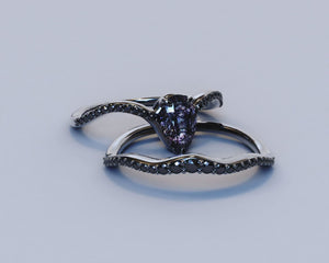 Pear Cut Alexandrite With Diamonds Engagement Ring Set - Art Deco Style