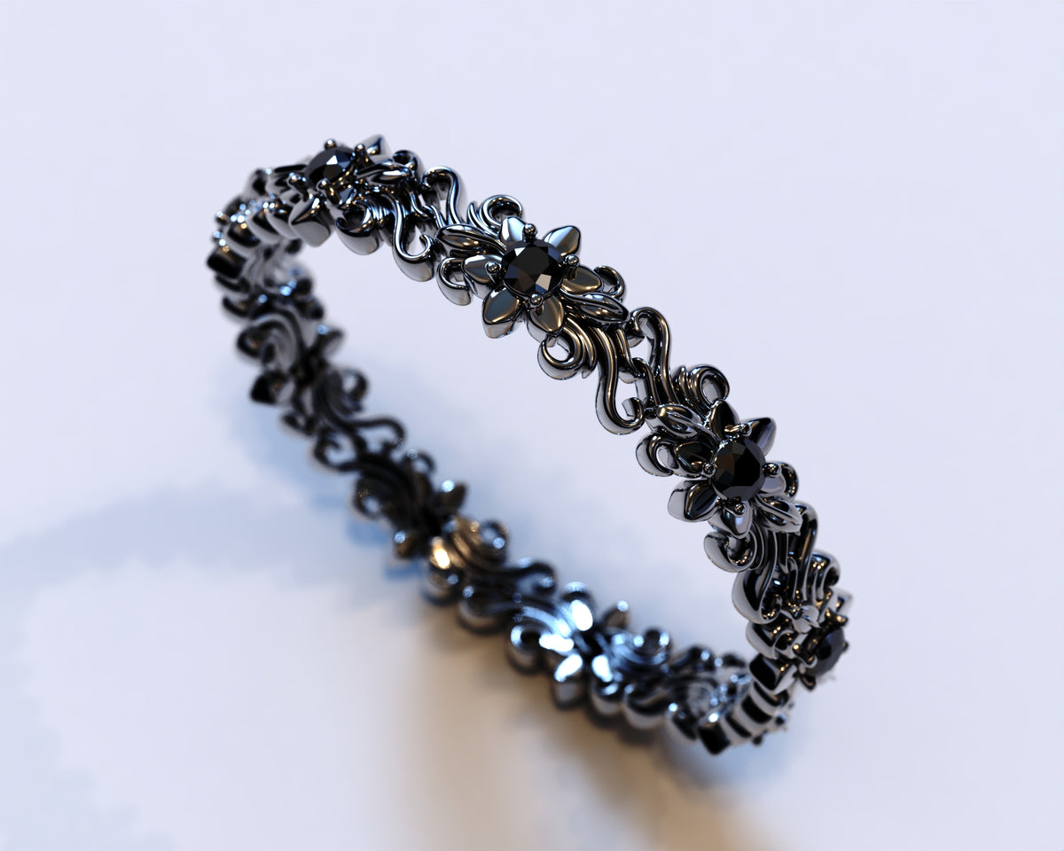 Unique Black Gold Floral Wedding Ring