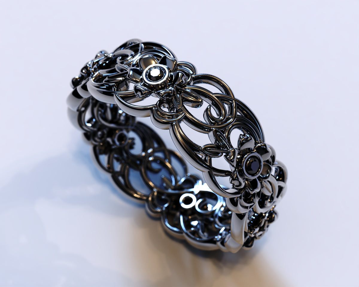 Black Gold Flower Wedding Ring