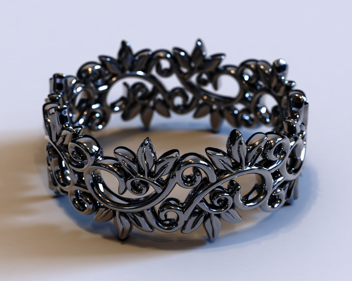 Black Gold Leaf Wedding Band