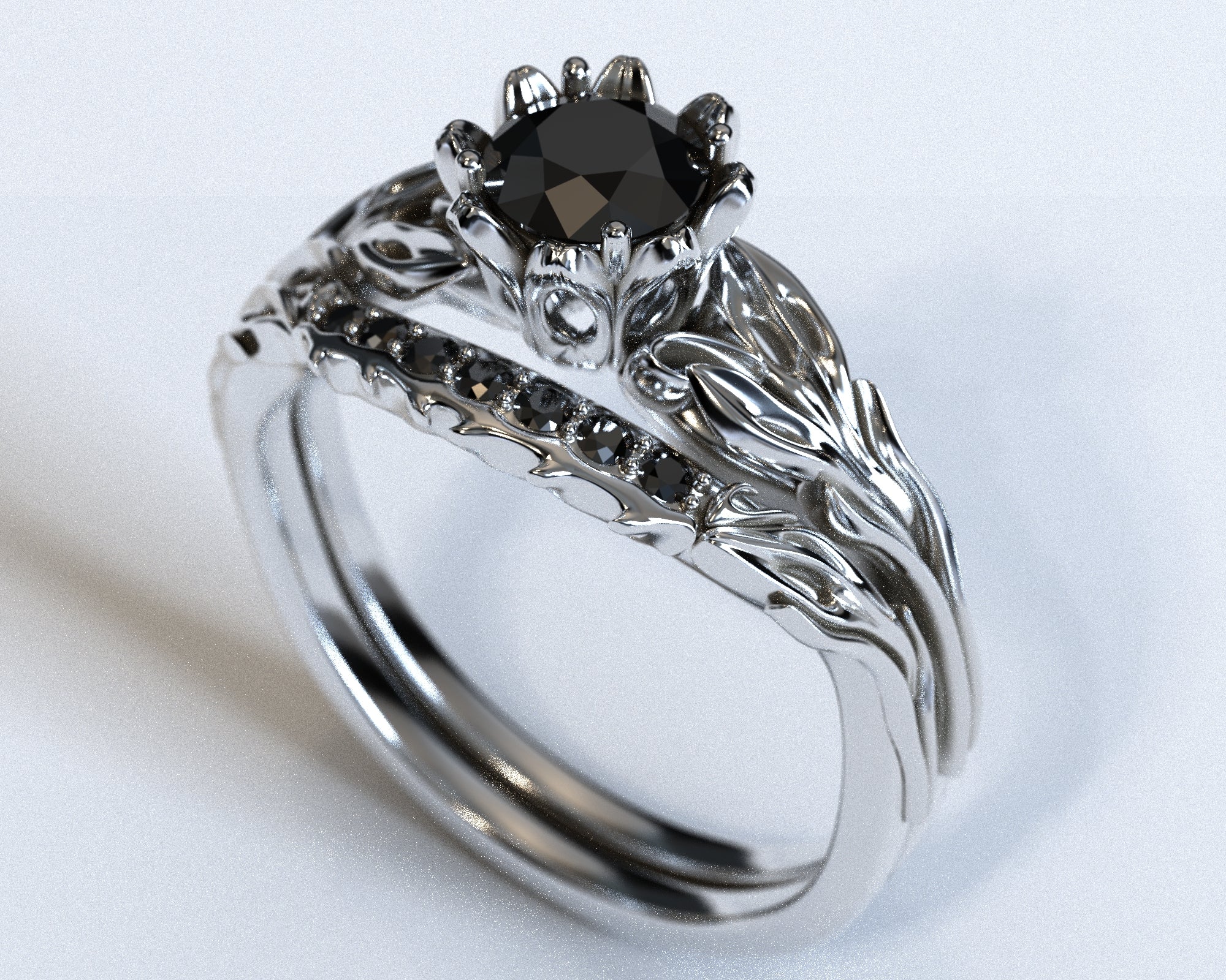 Unique Black Diamond Rose Gold Wedding Ring Set Vidar Boutique 14K White Gold Unique Black Diamond Rose Gold Wedding Ring Set Vidar Boutique 14K White Gold