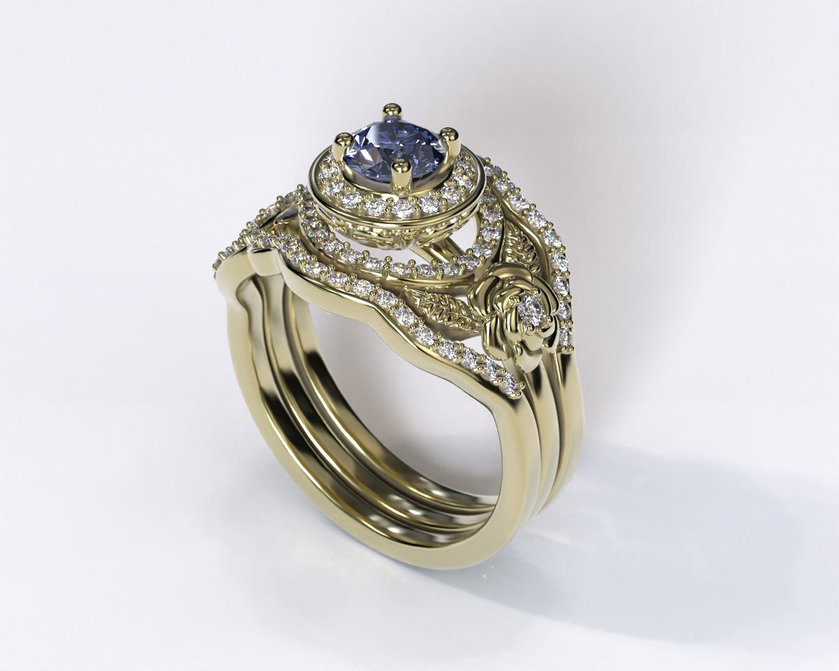 Flower Tanzanite Halo Bridal Ring Set