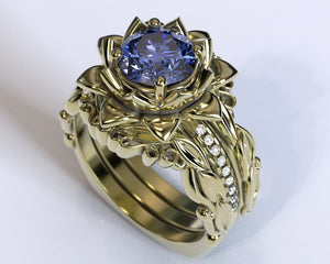 Flower Tanzanite Wedding Ring Set