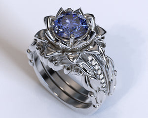 Flower Tanzanite Wedding Ring Set