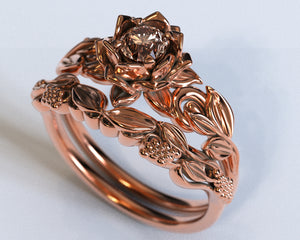 Unique Flower Morganite Rose Gold Bridal Set