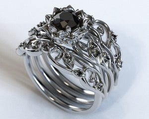 Black Diamond Flower Bridal Ring Set