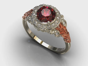 Red Garnet Floral Engagement Ring