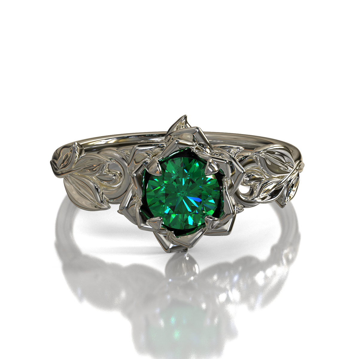 Lotus Flower Emerald Engagement Ring