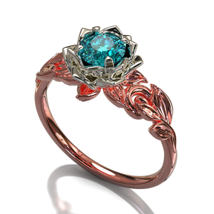 Two Tone Teal Sapphire Flower Engagement Ring