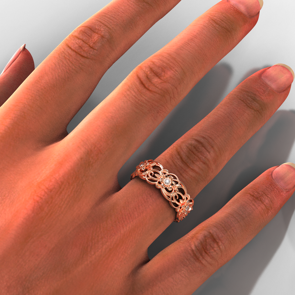 Rose Gold Flower Wedding Ring