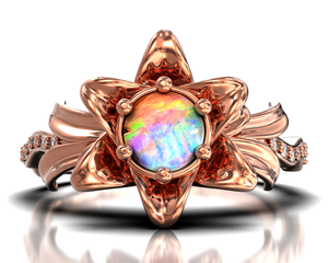 Unique Opal Floral Engagement Ring