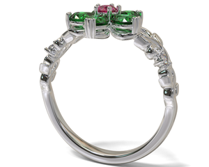 Plumeria Flower Emerald Engagement Ring