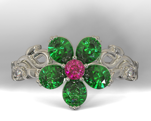 Plumeria Flower Emerald Engagement Ring