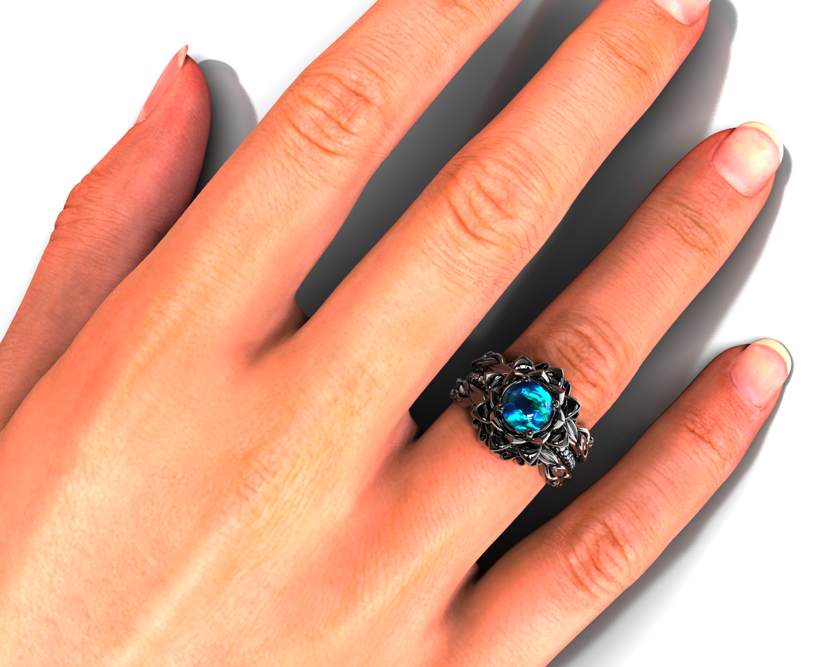 Black Gold Opal Wedding Ring Set