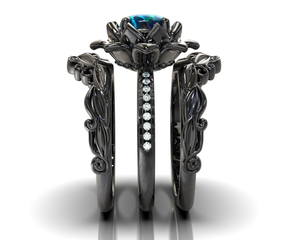 Black Gold Opal Wedding Ring Set