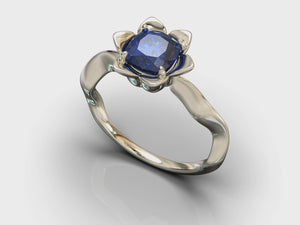 Blue Sapphire Flower Engagement Ring