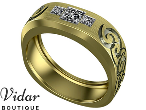 Unique Diamond Tribal Mens Wedding Ring