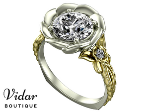 Flower Two Tone Gold Moissanite Engagement Ring
