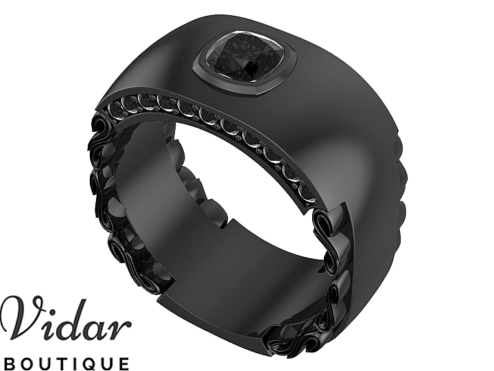 Unique Black Gold With Black Diamonds Wedding Band 