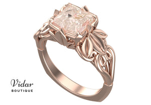 Unique Flower Morganite Engagement Ring With Leaves