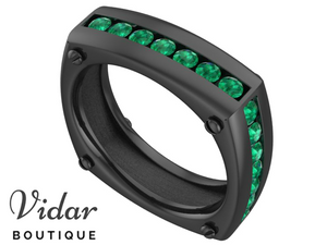 Unique Black Gold Emerald Mens Wedding Ring