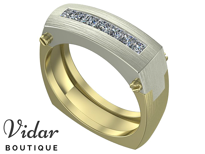 Unique Diamond Two Tone Gold Mens Wedding Band