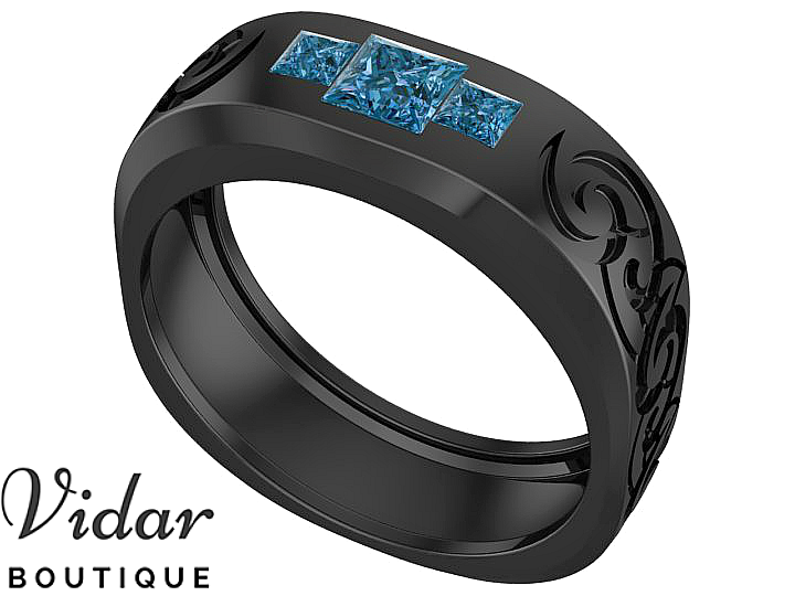 Unique Black Gold Blue Diamond Wedding Band