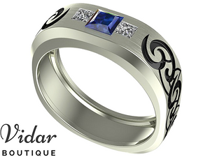 Unique Tribal Sapphire Wedding Ring For Men