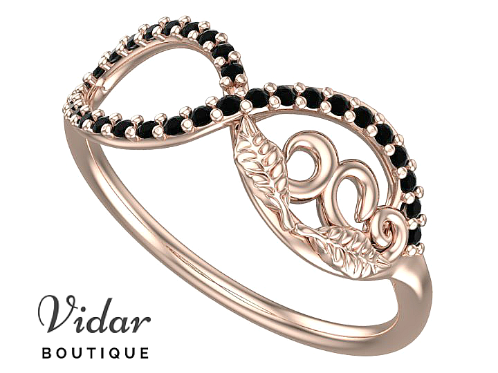 Flower Infinity Black Diamond Wedding Ring For Women